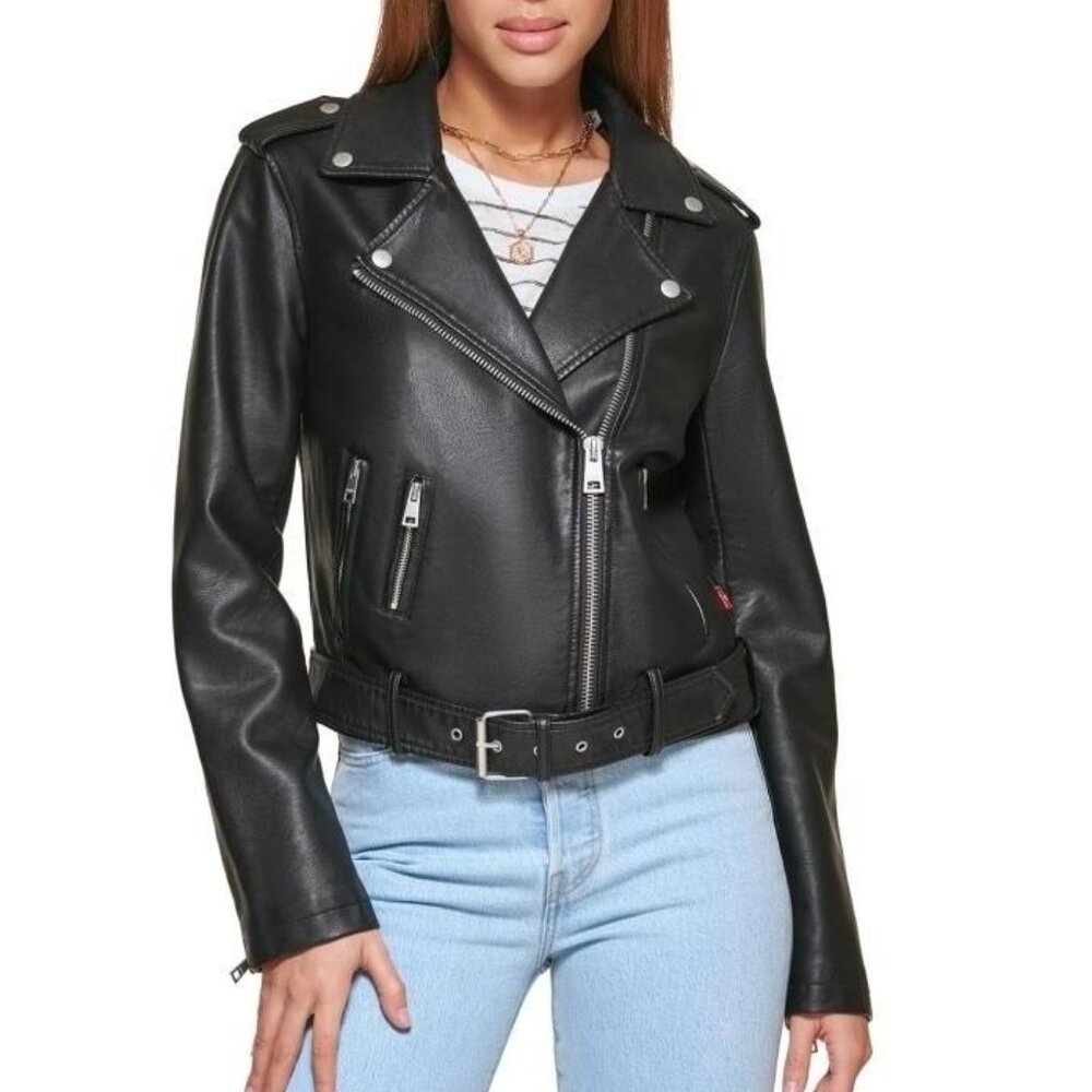 NEW Levi's Womens Faux Leather Belted Motorcycle Jacket Medium